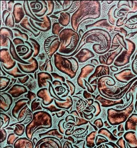 Roses Turquoise/Brown Embossed Leather