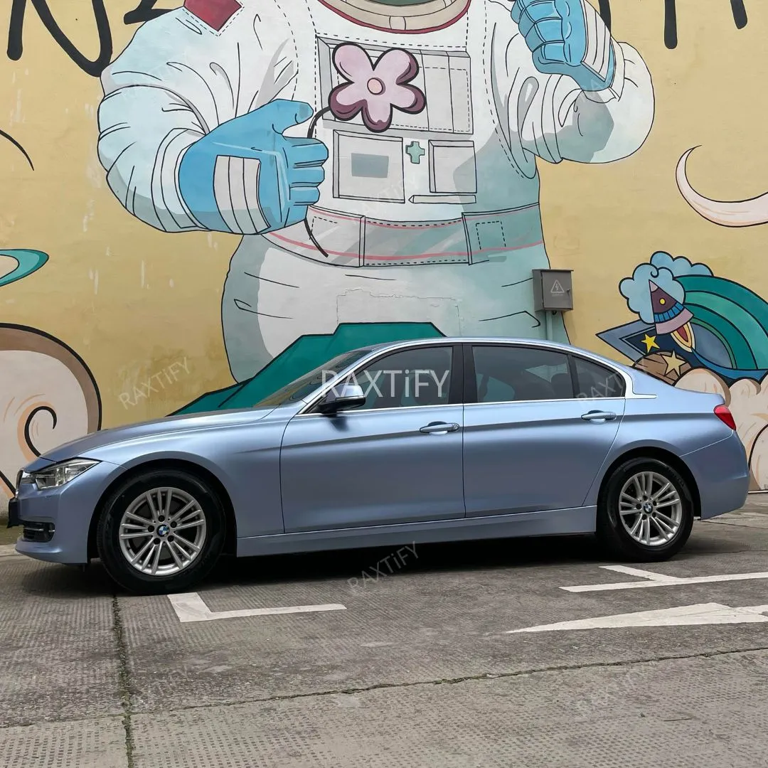 Satin Metallic Silver Lake Blue Vinyl Wrap