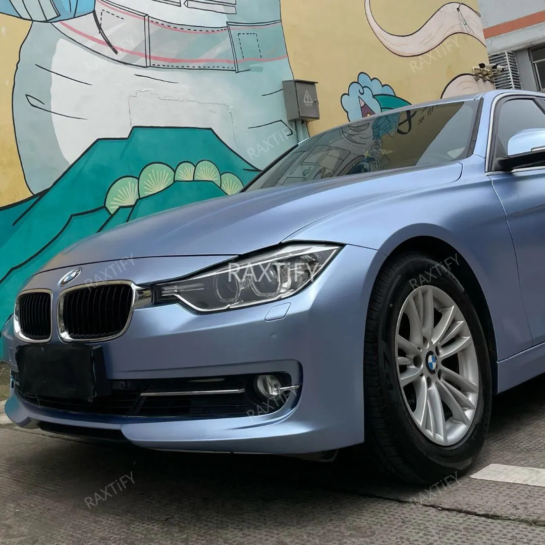 Satin Metallic Silver Lake Blue Vinyl Wrap