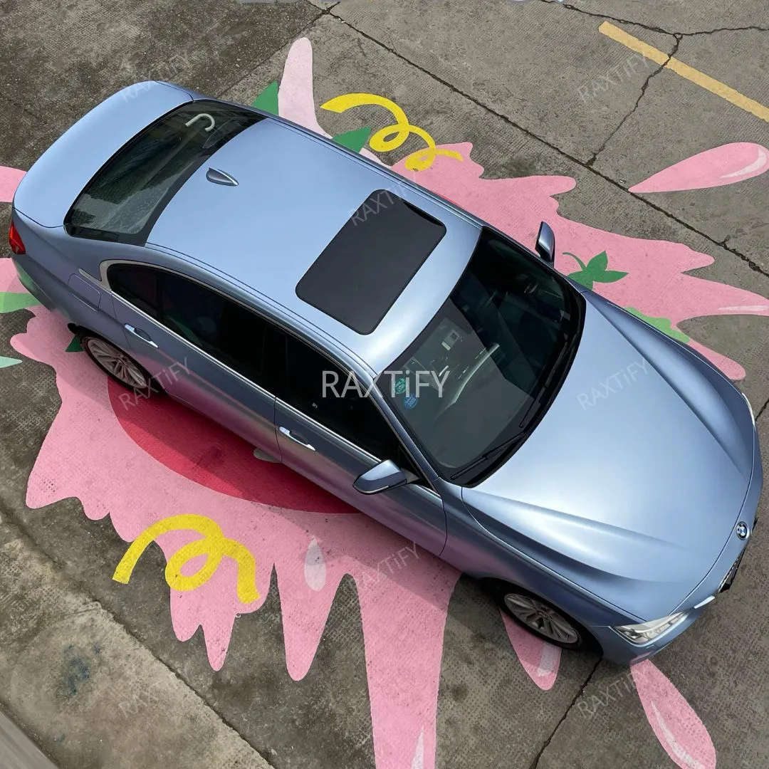 Satin Metallic Silver Lake Blue Vinyl Wrap