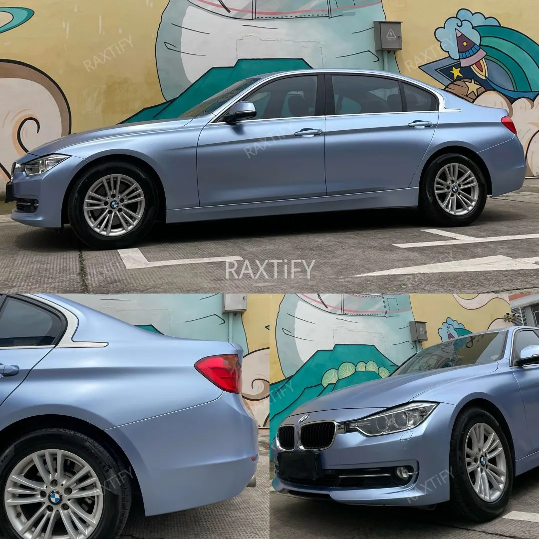 Satin Metallic Silver Lake Blue Vinyl Wrap