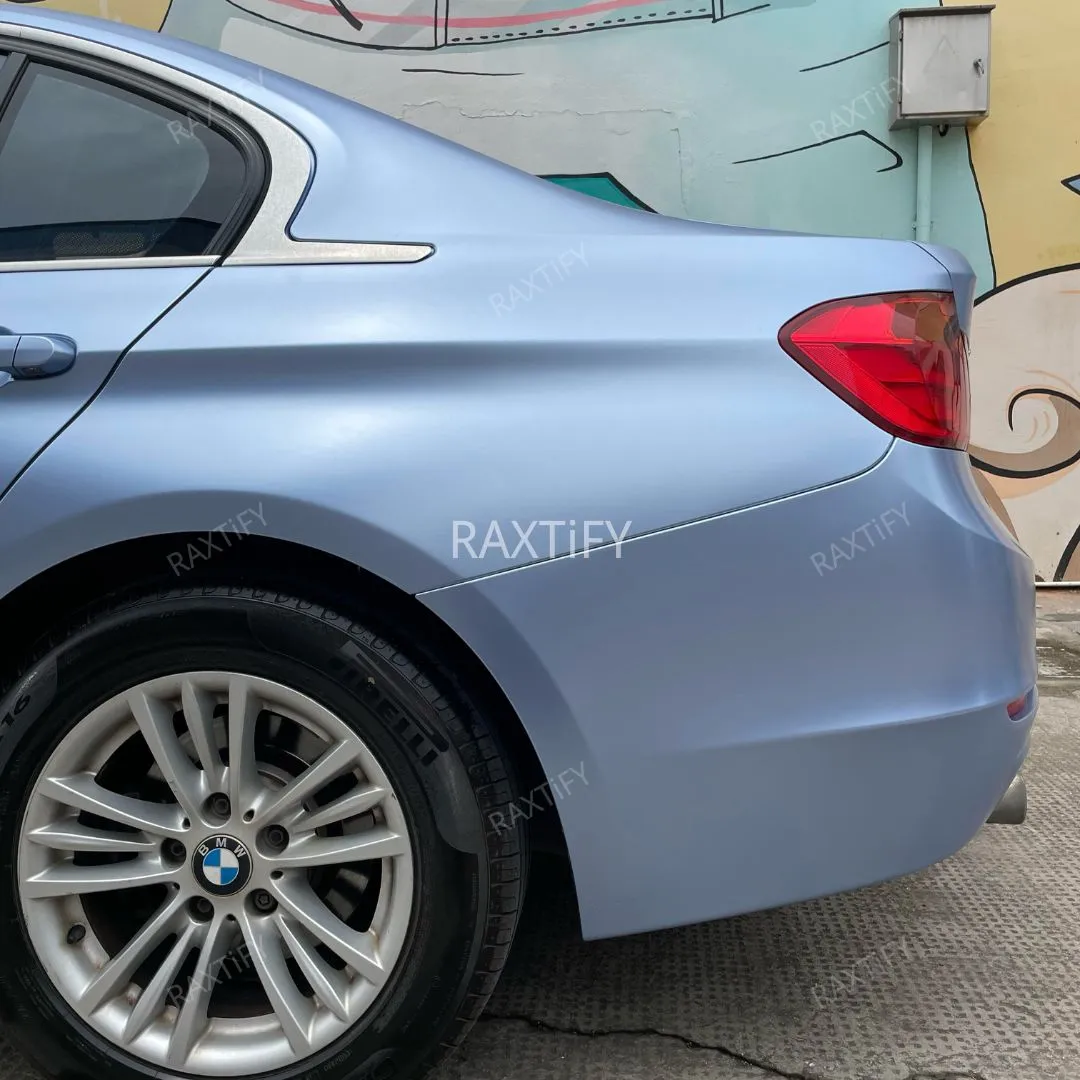 Satin Metallic Silver Lake Blue Vinyl Wrap
