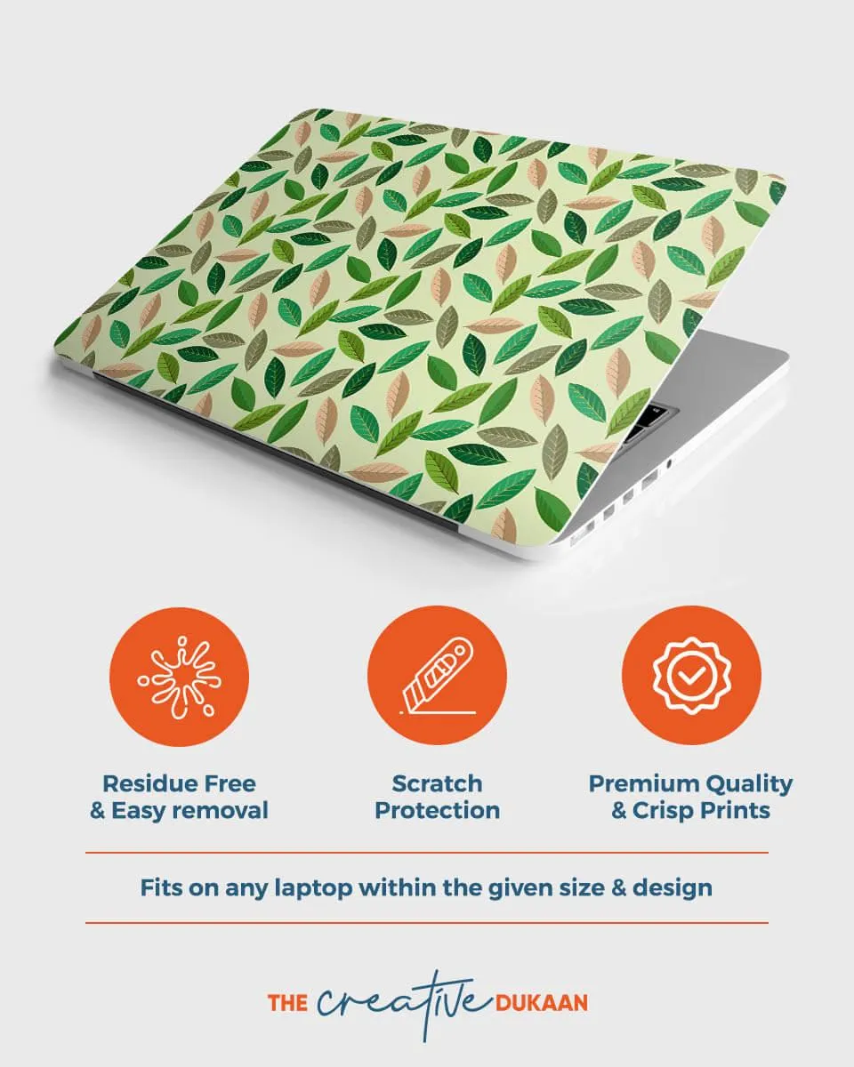 Sea Green Laptop Skin With Tropical Green Leaves