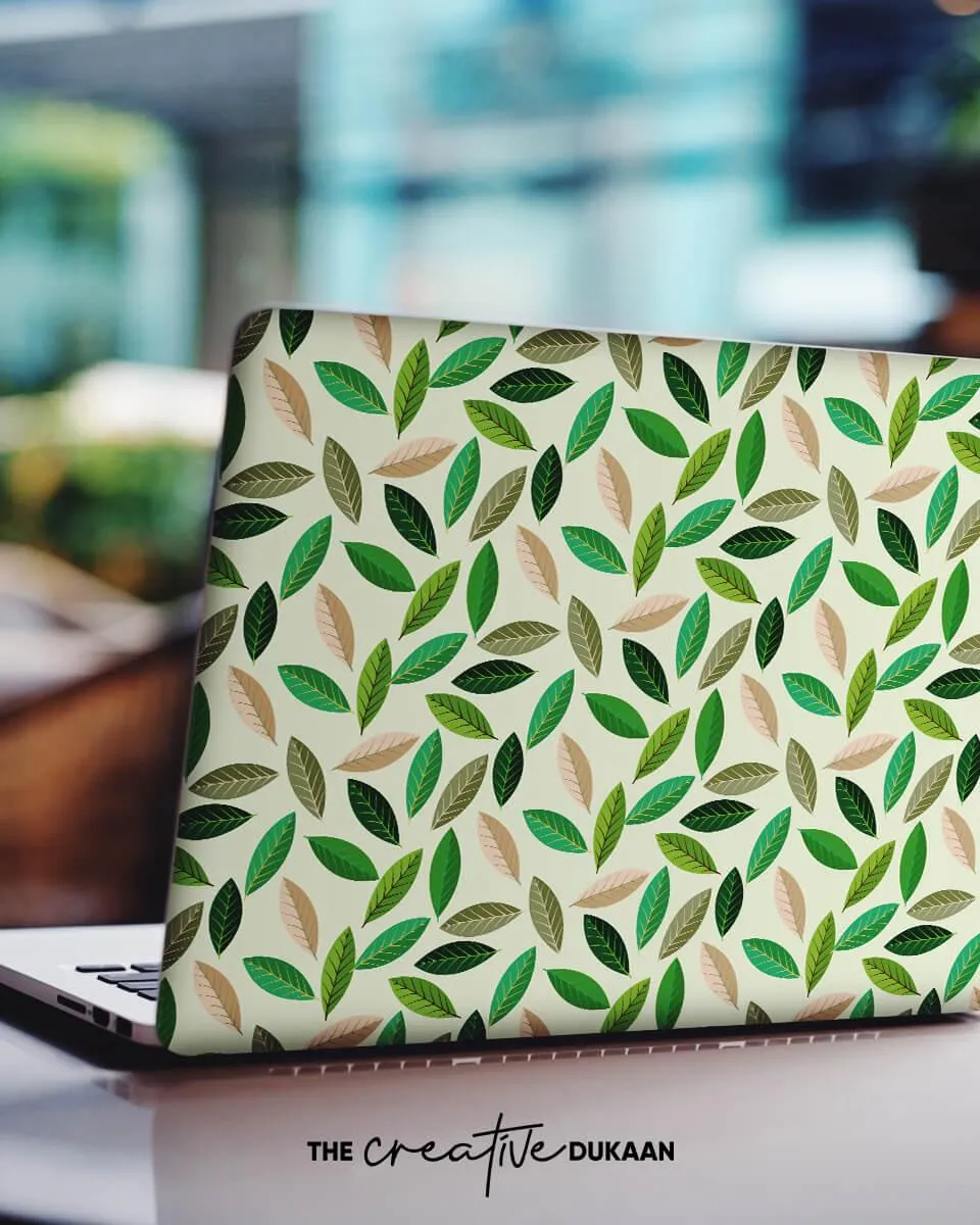Sea Green Laptop Skin With Tropical Green Leaves