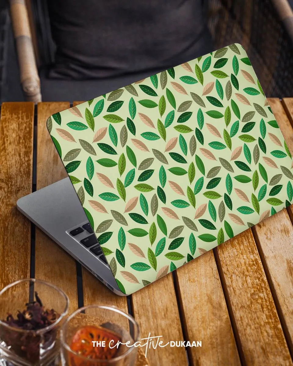 Sea Green Laptop Skin With Tropical Green Leaves