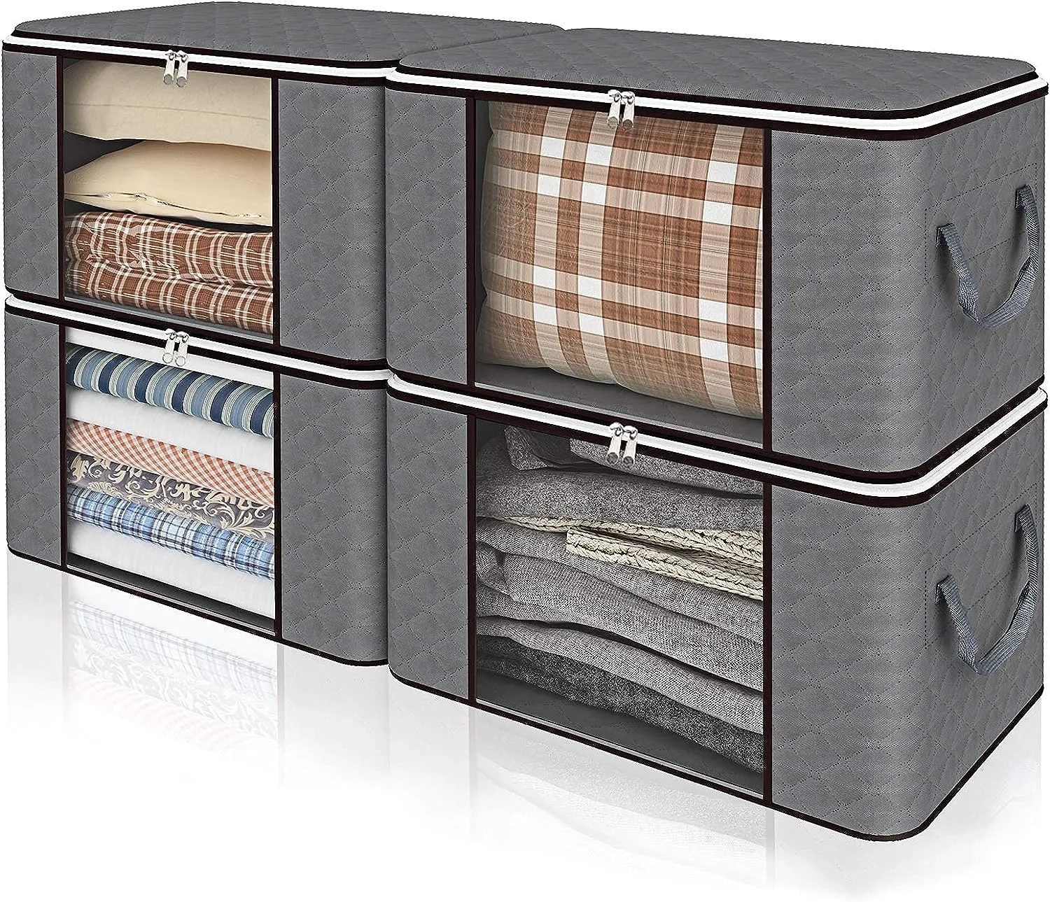 Set of 4 Large Capacity Clothes Organizers with Clear Window | Grey