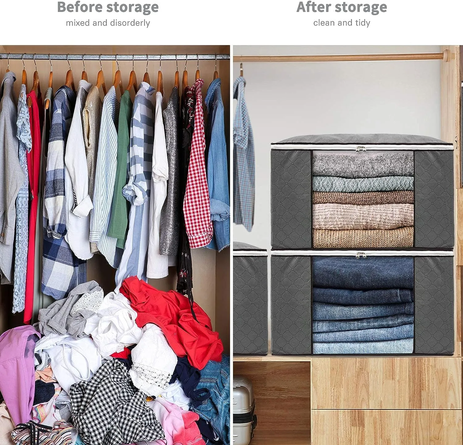 Set of 4 Large Capacity Clothes Organizers with Clear Window | Grey