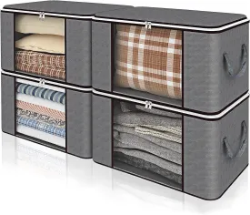 Set of 4 Large Capacity Clothes Organizers with Clear Window | Grey