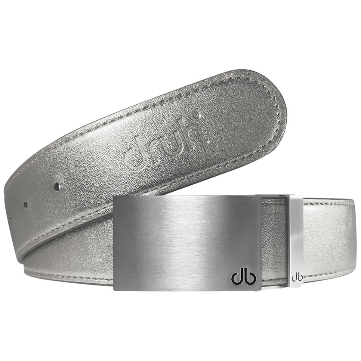Silver Plain Textured Leather Belt with Buckle