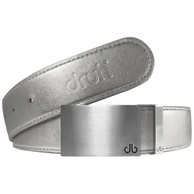 Silver Plain Textured Leather Belt with Buckle