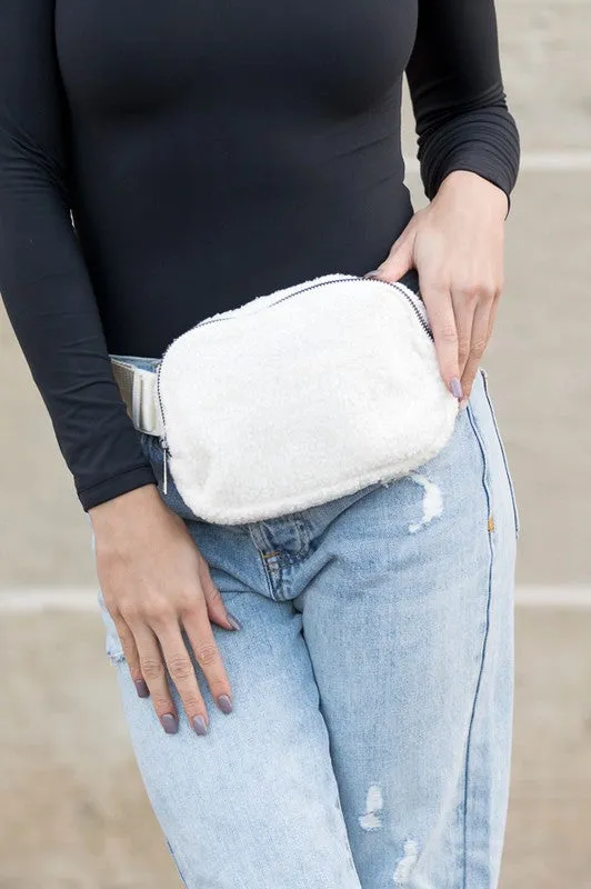 Simple Classic Solid Fashion Boucle Sherpa Belt SlingBag