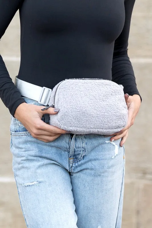 Simple Classic Solid Fashion Boucle Sherpa Belt SlingBag