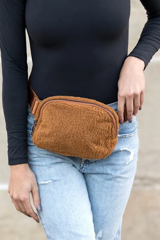 Simple Classic Solid Fashion Boucle Sherpa Belt SlingBag