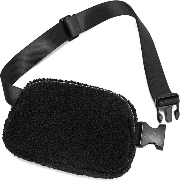 Simple Classic Solid Fashion Boucle Sherpa Belt SlingBag