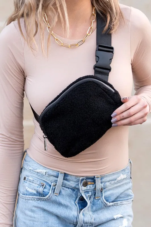 Simple Classic Solid Fashion Boucle Sherpa Belt SlingBag