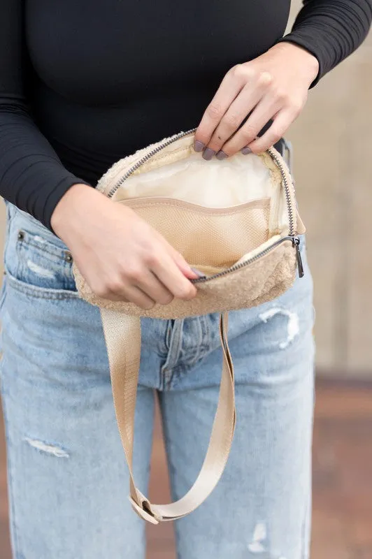 Simple Classic Solid Fashion Boucle Sherpa Belt SlingBag