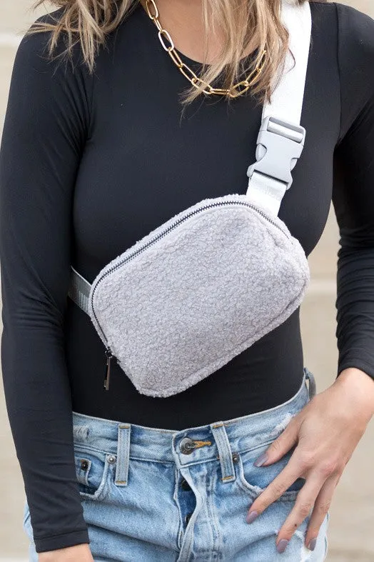 Simple Classic Solid Fashion Boucle Sherpa Belt SlingBag