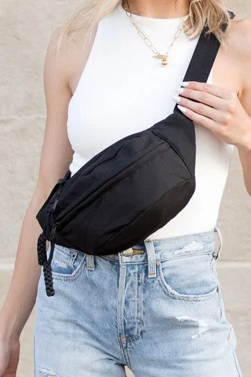 Sleek Nylon Crescent Sling Bag - Versatile Fanny Pack