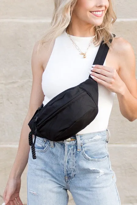 Sleek Nylon Crescent Sling Bag - Versatile Fanny Pack