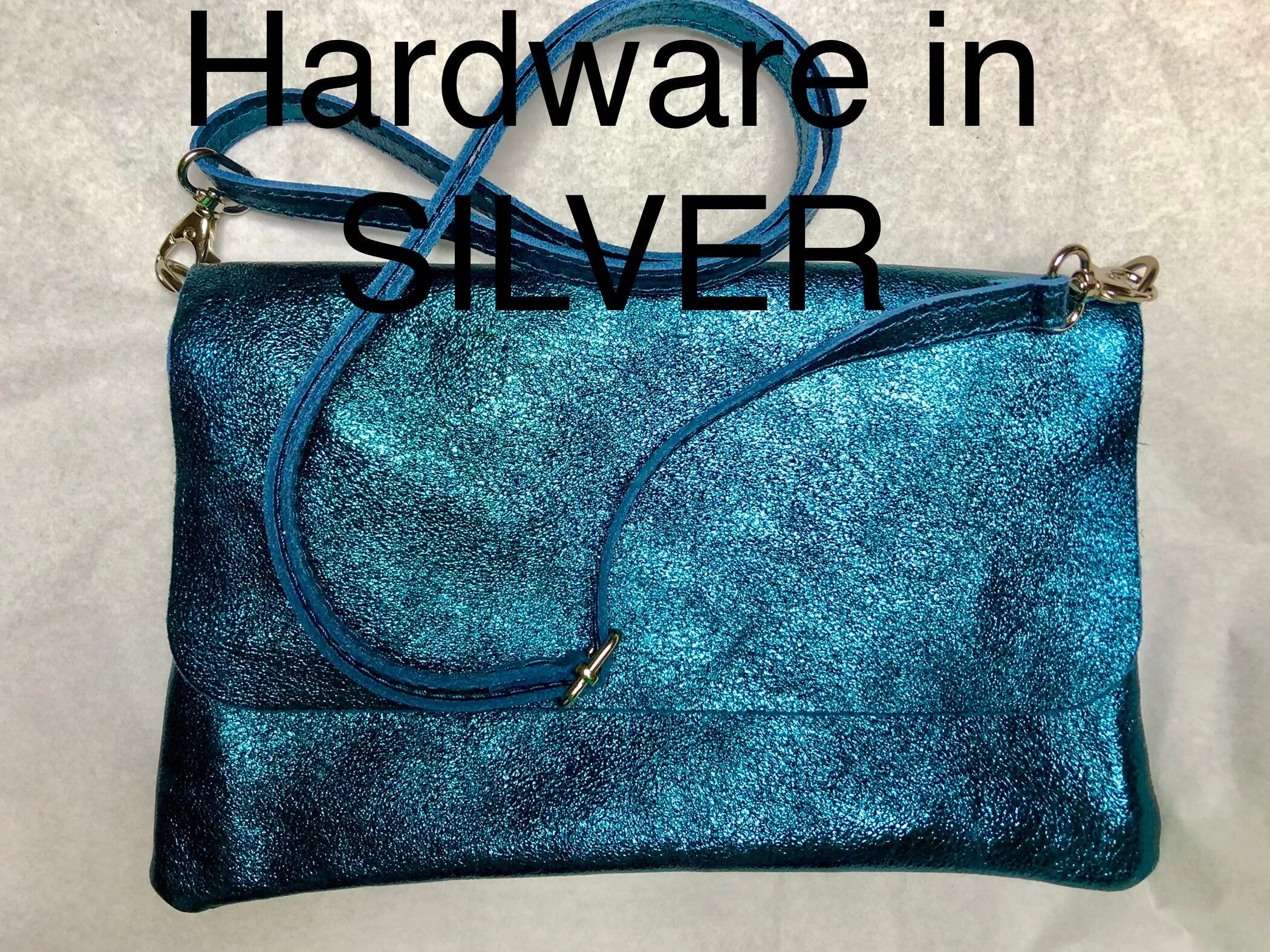 Small leather bag in metallic teal BLUE. Crossbody or shoulder bag in GENUINE  leather. Blue purse with adjustable strap. flap and zipper.