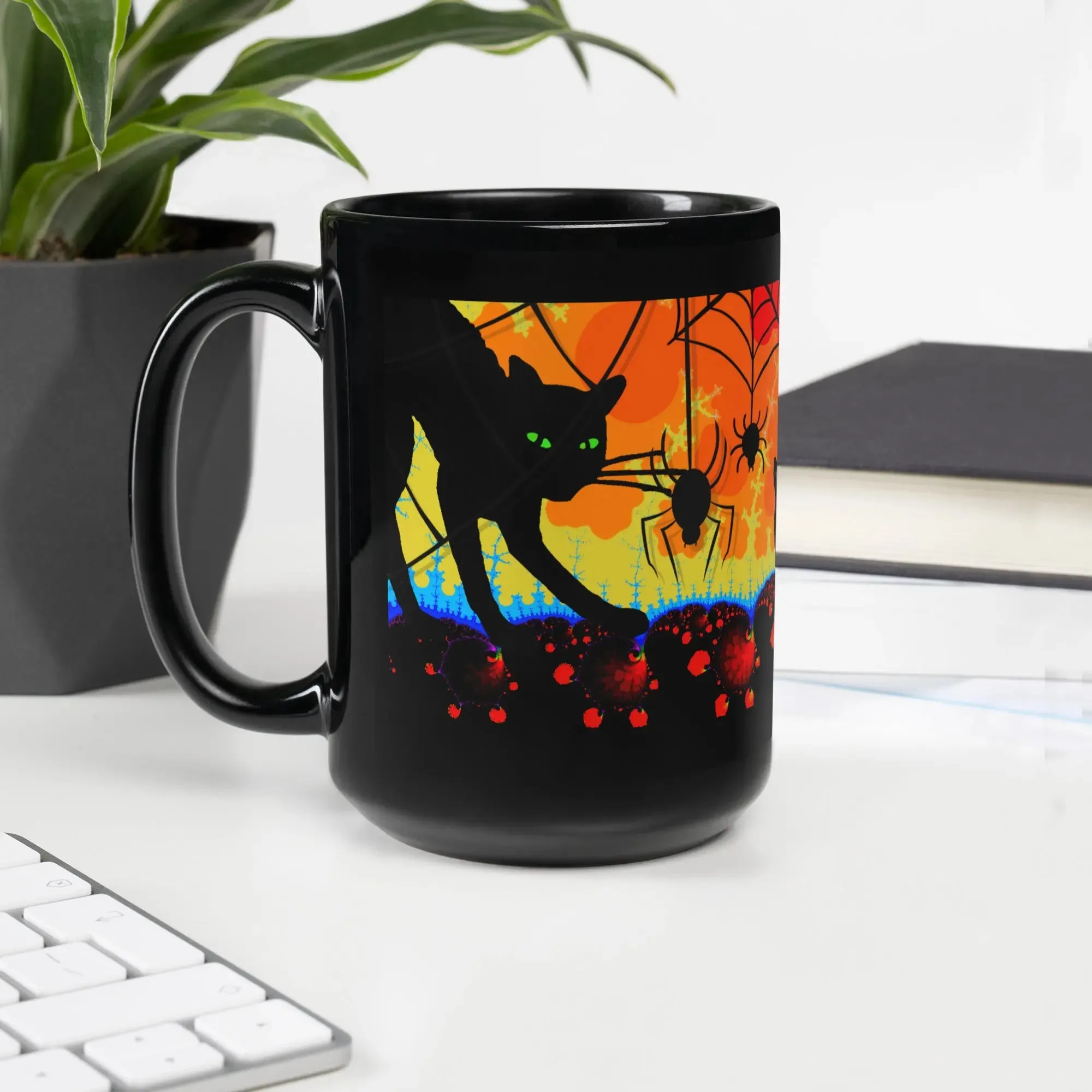 Three Black Cats Halloween Glossy Mug