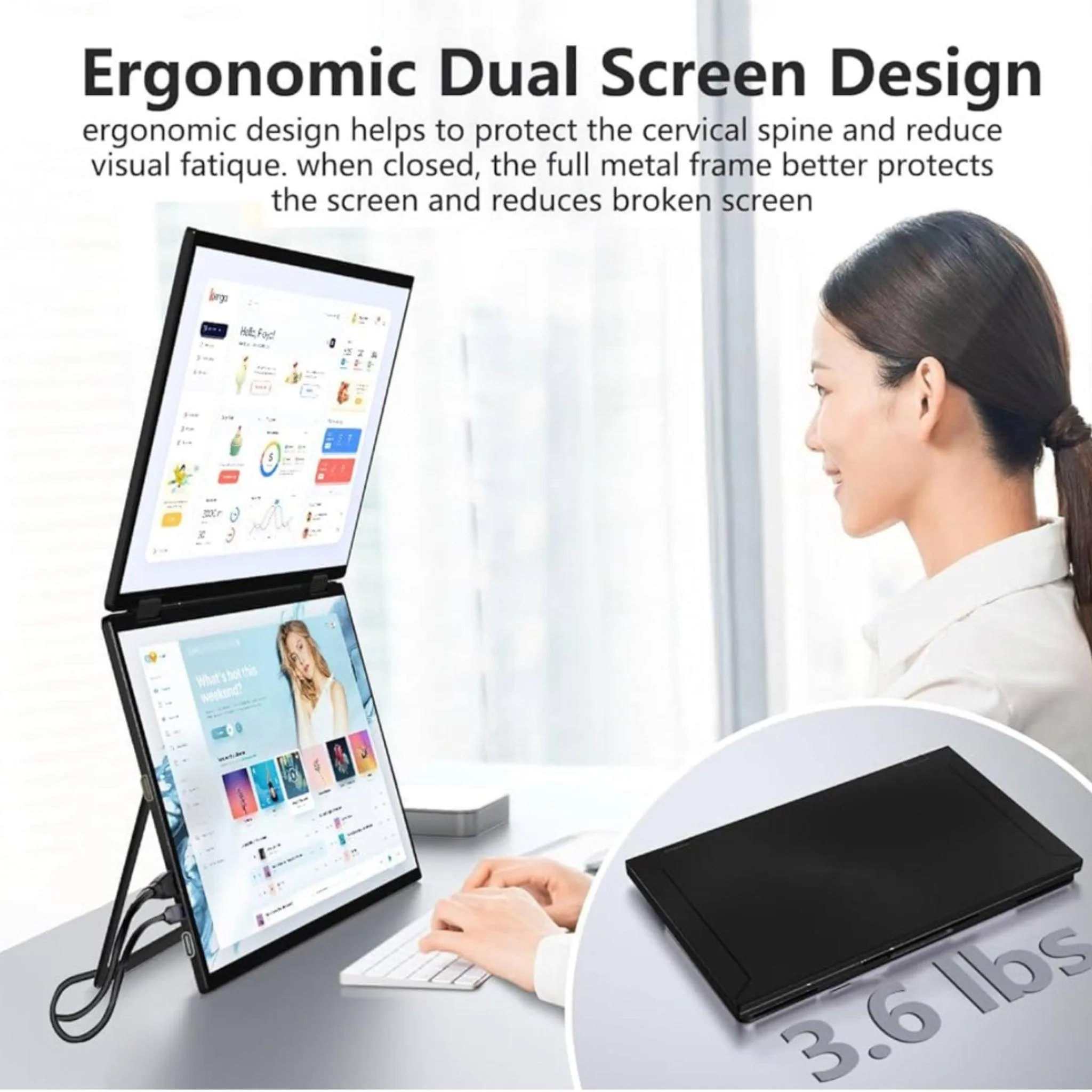 TUTT Wireless 15.6" FHD Portable Monitor (23.8" Dual) Folding Triple Screen Extender Plug and Play | All Devices | Technical Support Line
