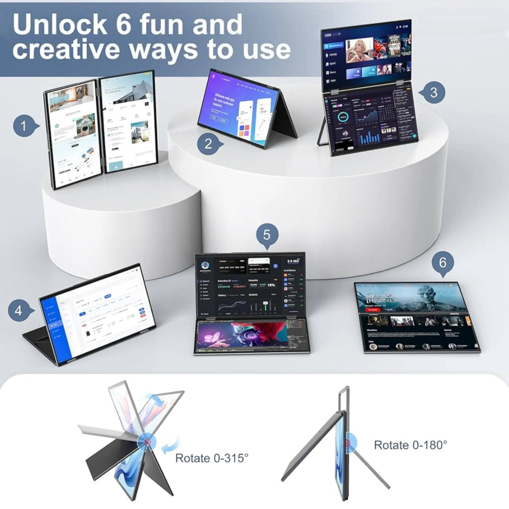 TUTT Wireless 15.6" FHD Portable Monitor (23.8" Dual) Folding Triple Screen Extender Plug and Play | All Devices | Technical Support Line