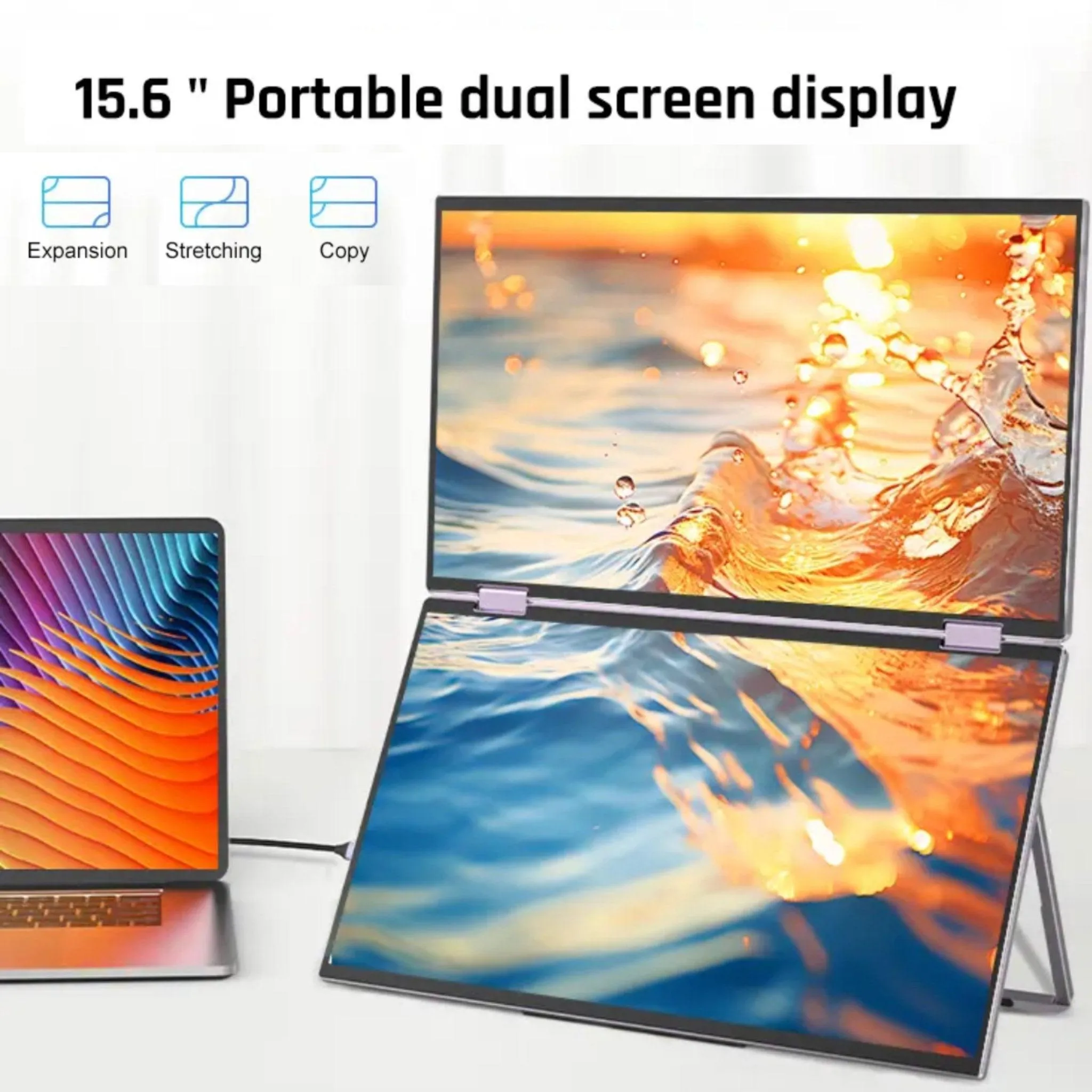 TUTT Wireless 15.6" FHD Portable Monitor (23.8" Dual) Folding Triple Screen Extender Plug and Play | All Devices | Technical Support Line