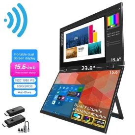 TUTT Wireless 15.6" FHD Portable Monitor (23.8" Dual) Folding Triple Screen Extender Plug and Play | All Devices | Technical Support Line