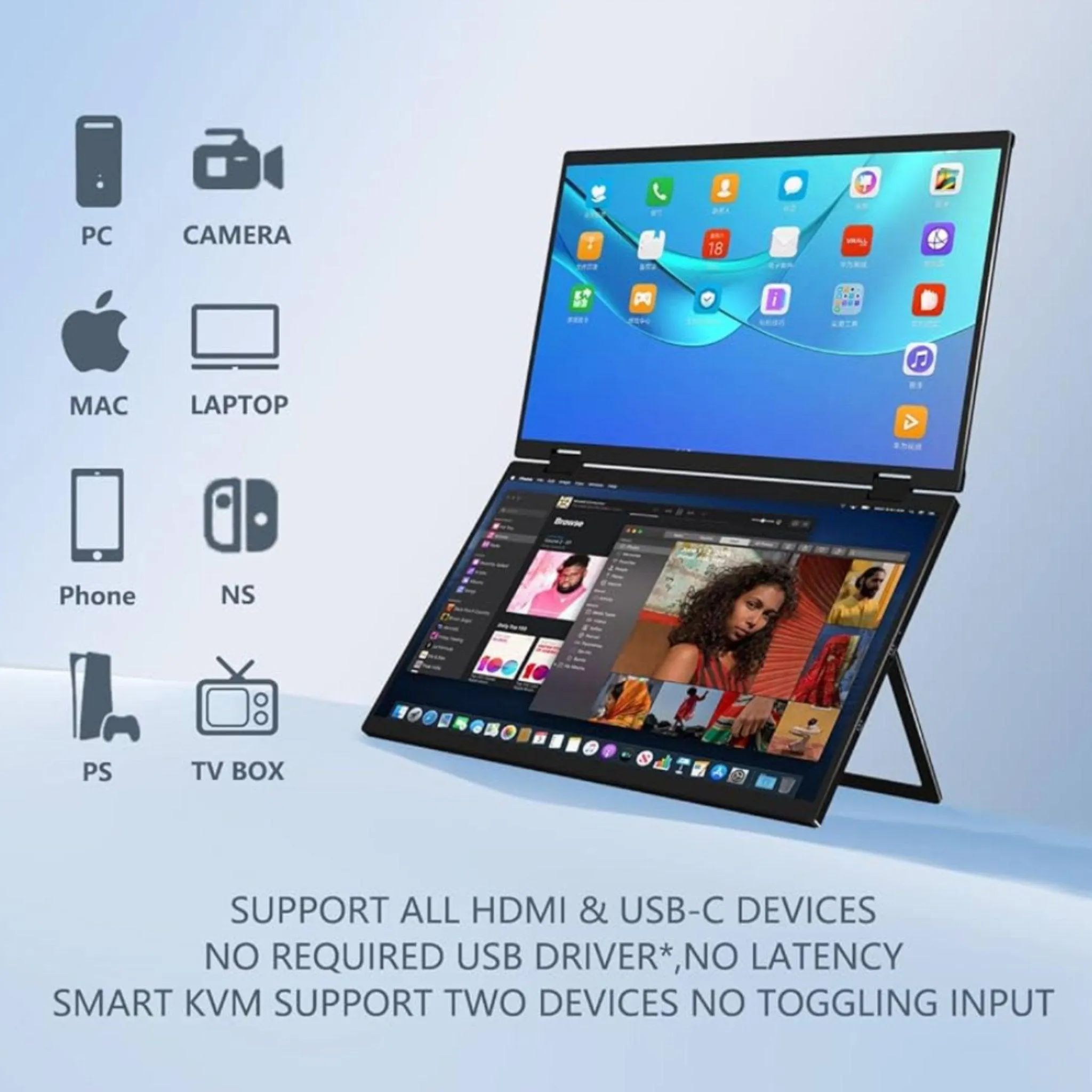 TUTT Wireless 15.6" FHD Portable Monitor (23.8" Dual) Folding Triple Screen Extender Plug and Play | All Devices | Technical Support Line