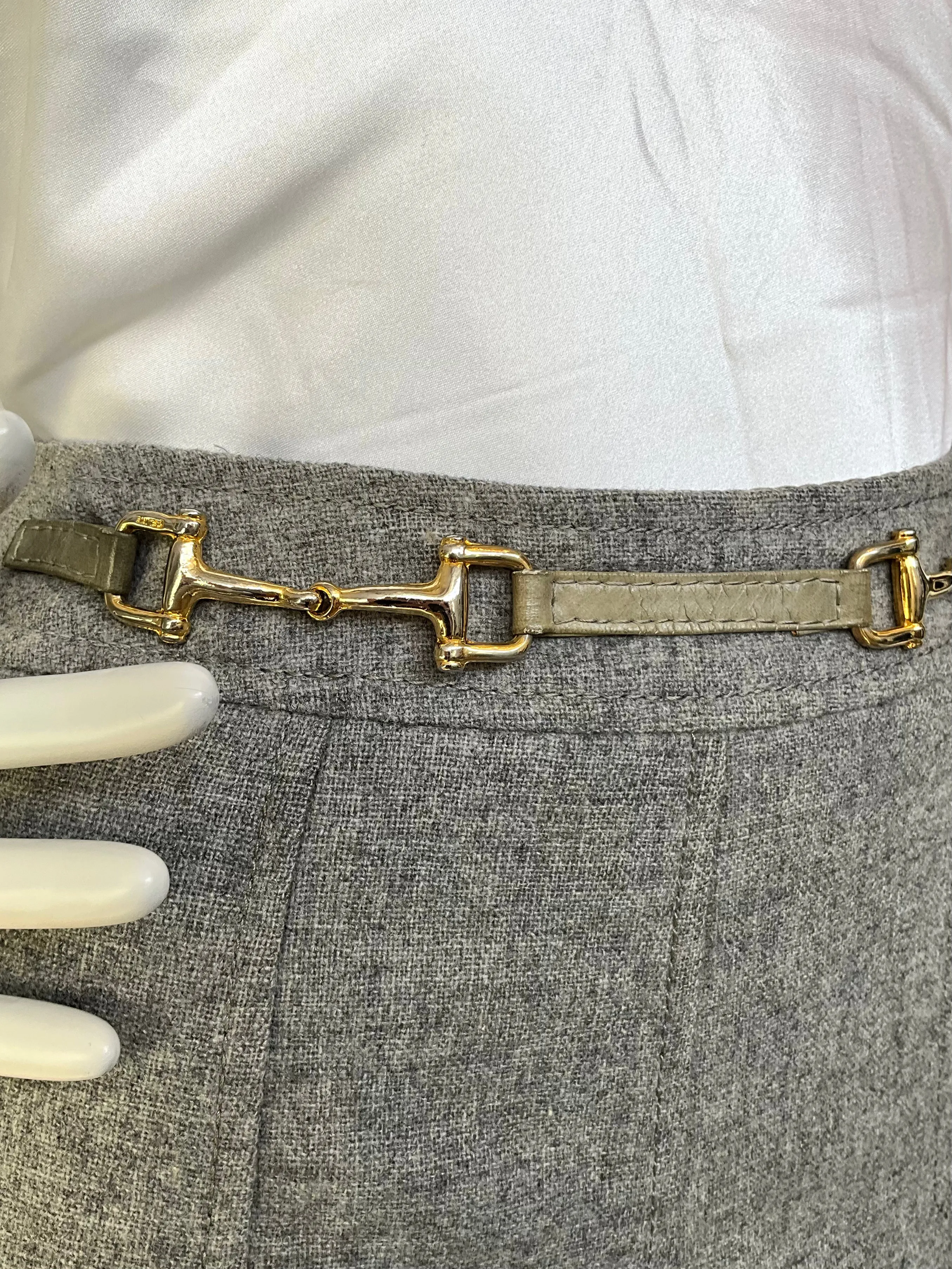 Vintage 1970s Celine Pleated Grey Wool Skirt, Small
