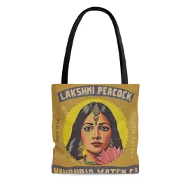 Vintage Indian Matchbox Art Tote Bag: Laxmi Peacock