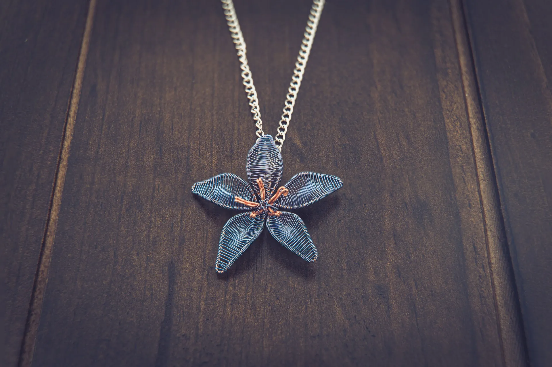 Wireart Lily Pendant, Blue-Grey