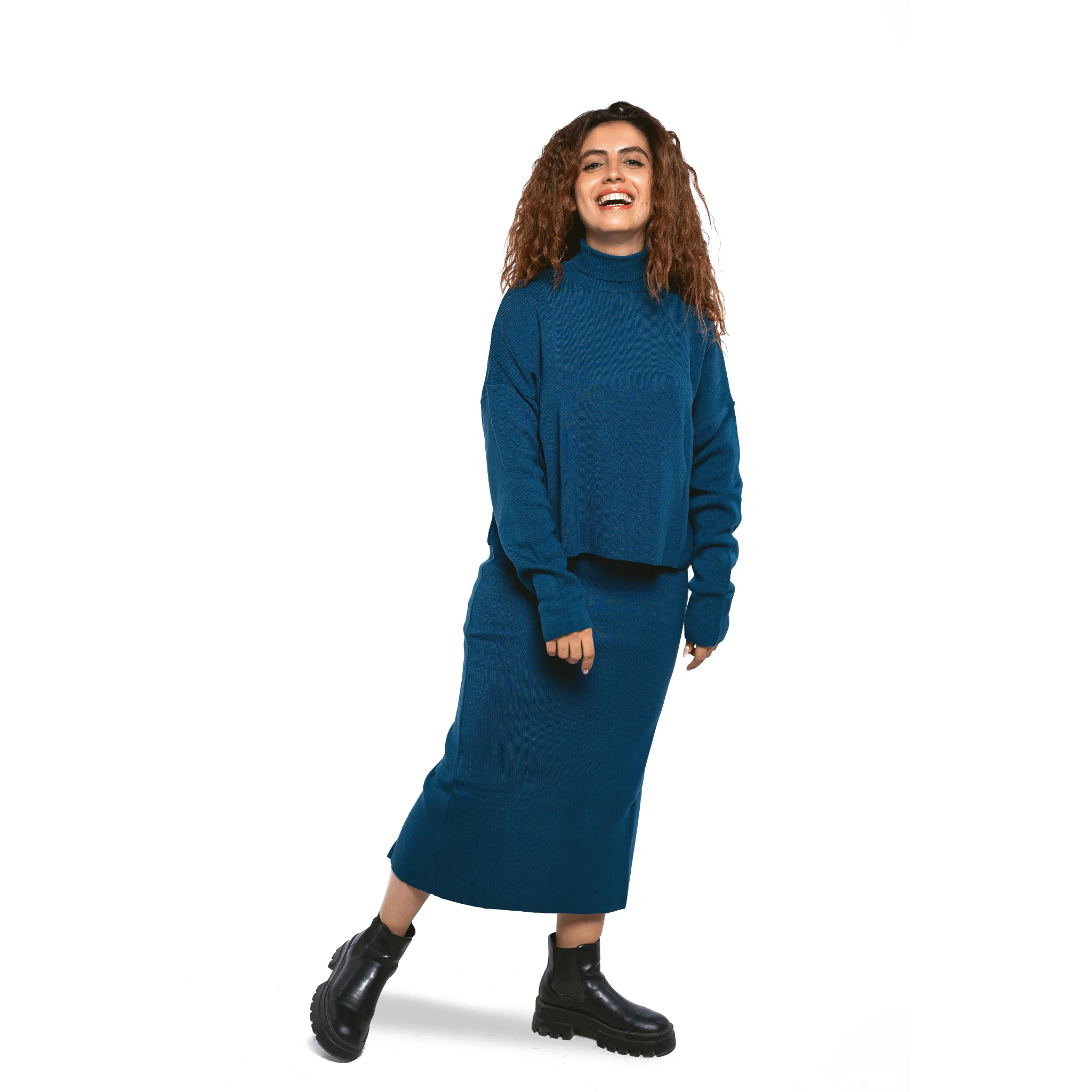 Women Pullover & Skirt set (2 pieces) - Petrol