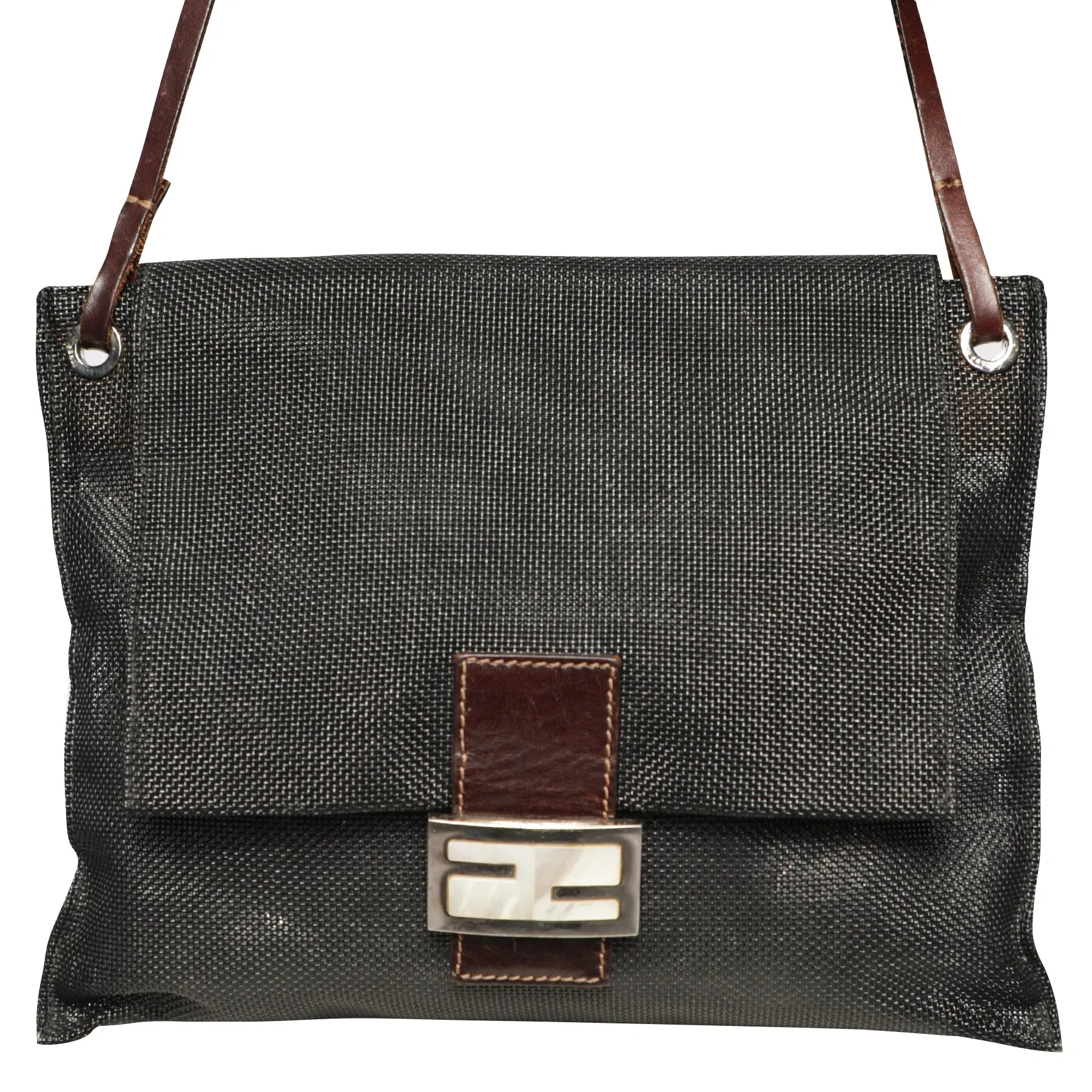 Y2K Fendi Mesh Leather Shoulder Crossbody Messenger Bag